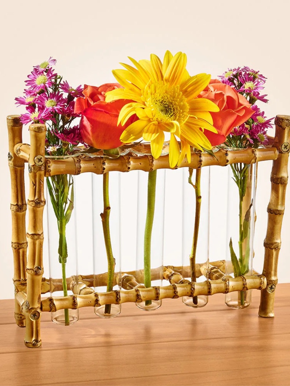 Bamboo and Glass Test Tube Bud Vases